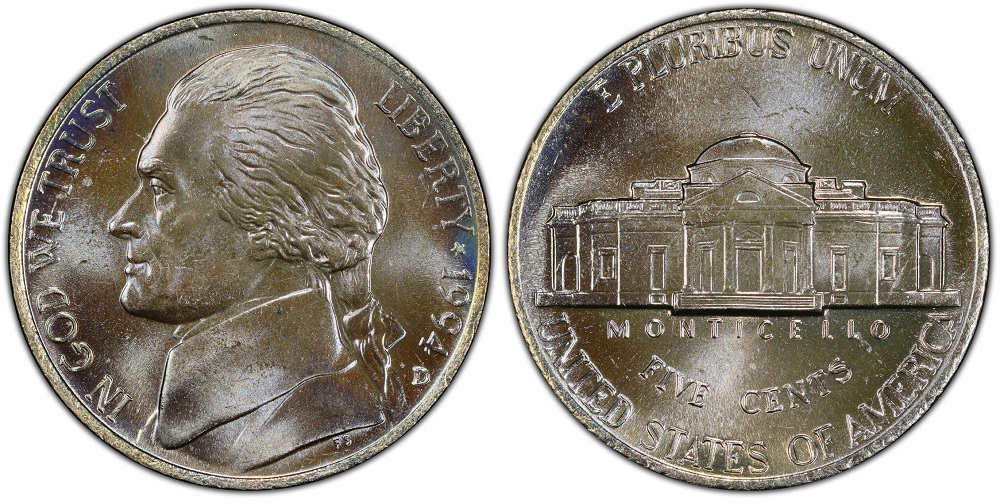 Comparison of 1994-D nickel reverse showing mushy steps (left) versus Full Steps designation (right)